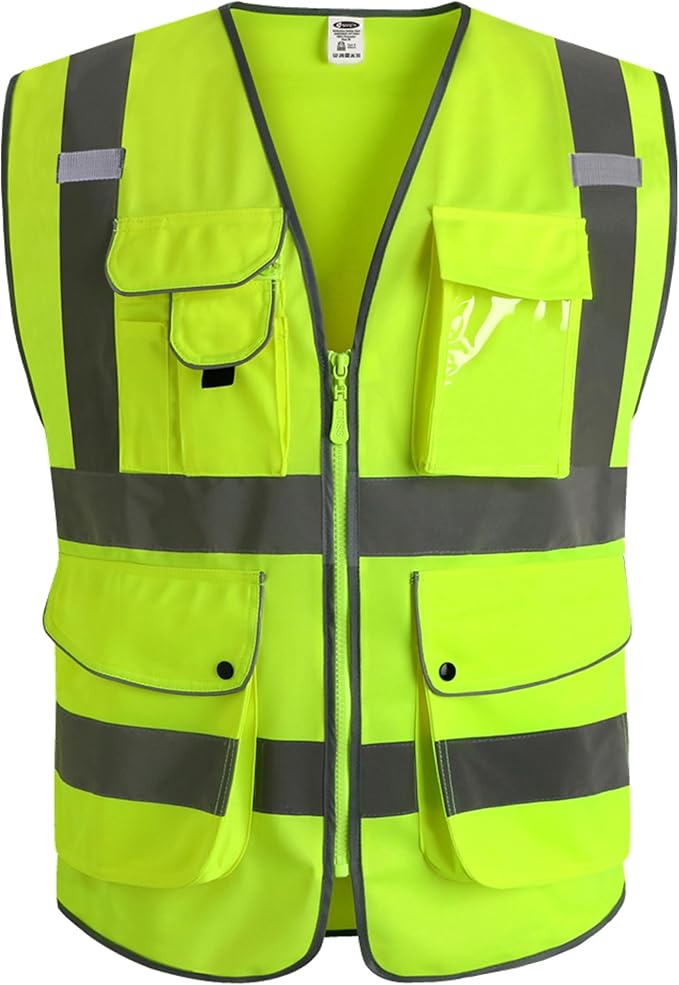 JKSafety Hi-Vis Safety Vest with 9 Pockets
